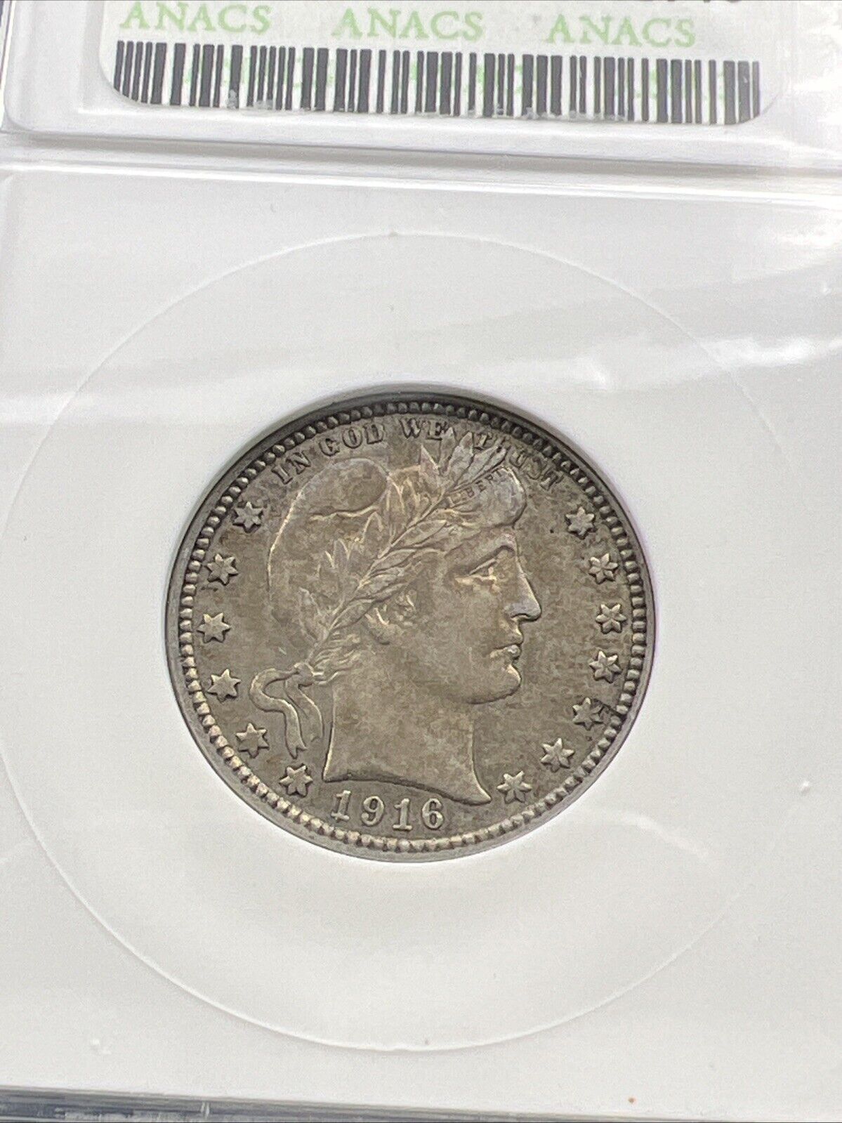 1916 D/D 25c Barber Silver Quarter Denver RPM Variety ANACS AU50