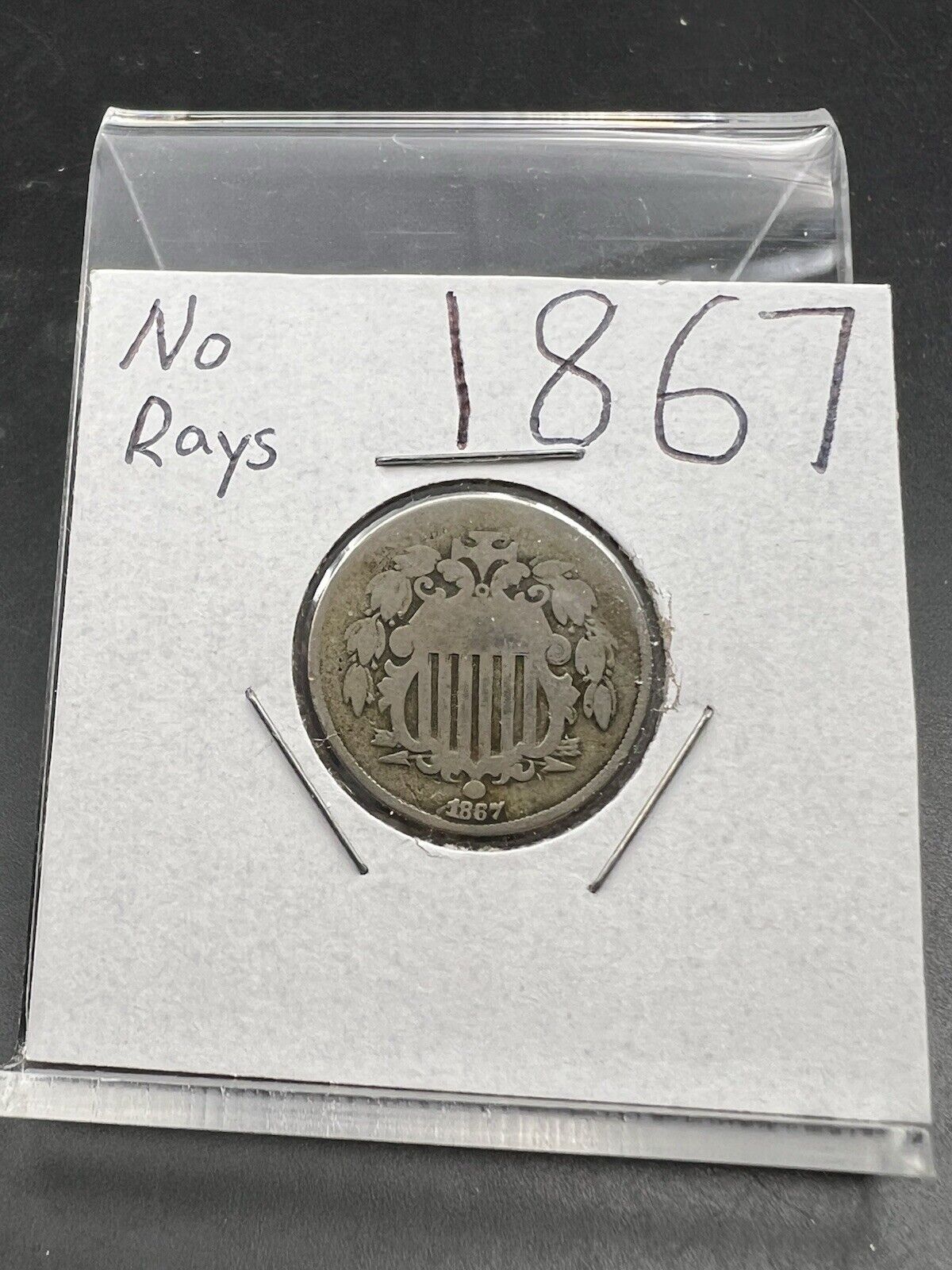 1867 5c No Rays Shield Nickel Coin Choice AG About Good / Good Circ