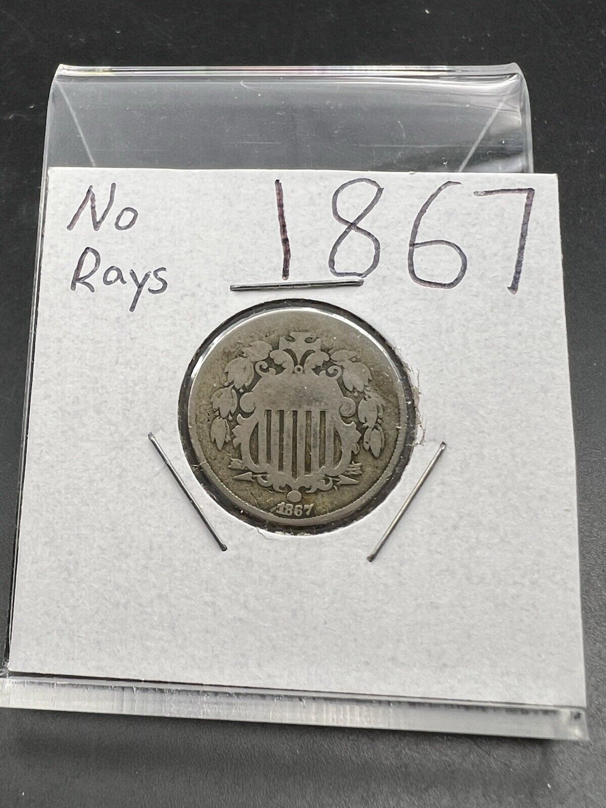 1867 5c No Rays Shield Nickel Coin Choice AG About Good / Good Circ