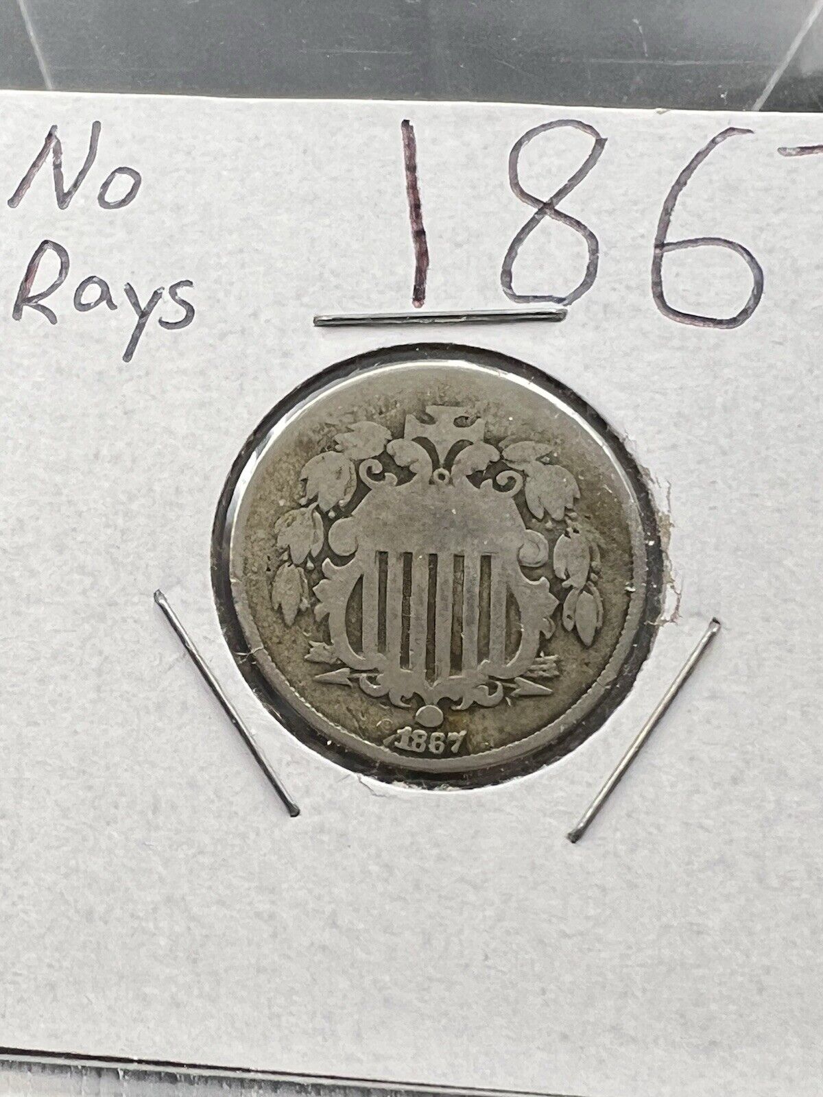 1867 5c No Rays Shield Nickel Coin Choice AG About Good / Good Circ