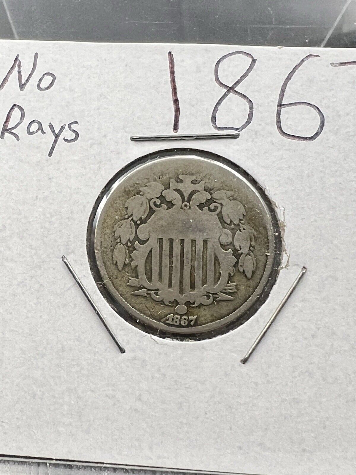 1867 5c No Rays Shield Nickel Coin Choice AG About Good / Good Circ