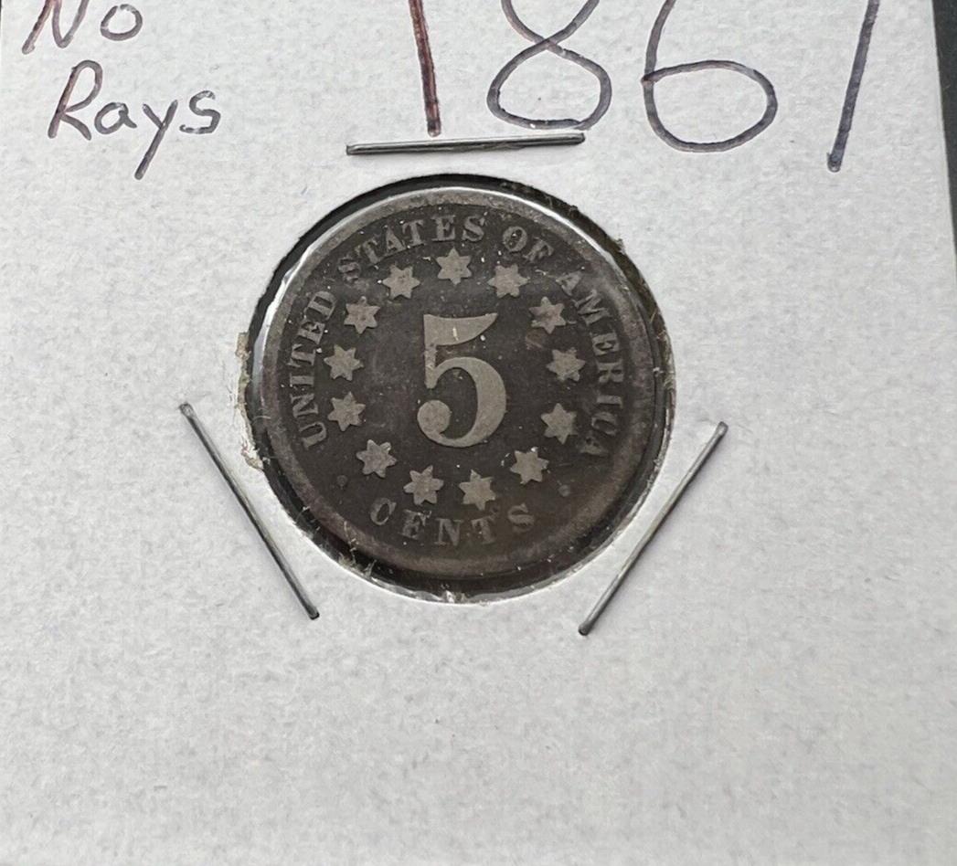 1867 5c No Rays Shield Nickel Coin AG About Good Circulated