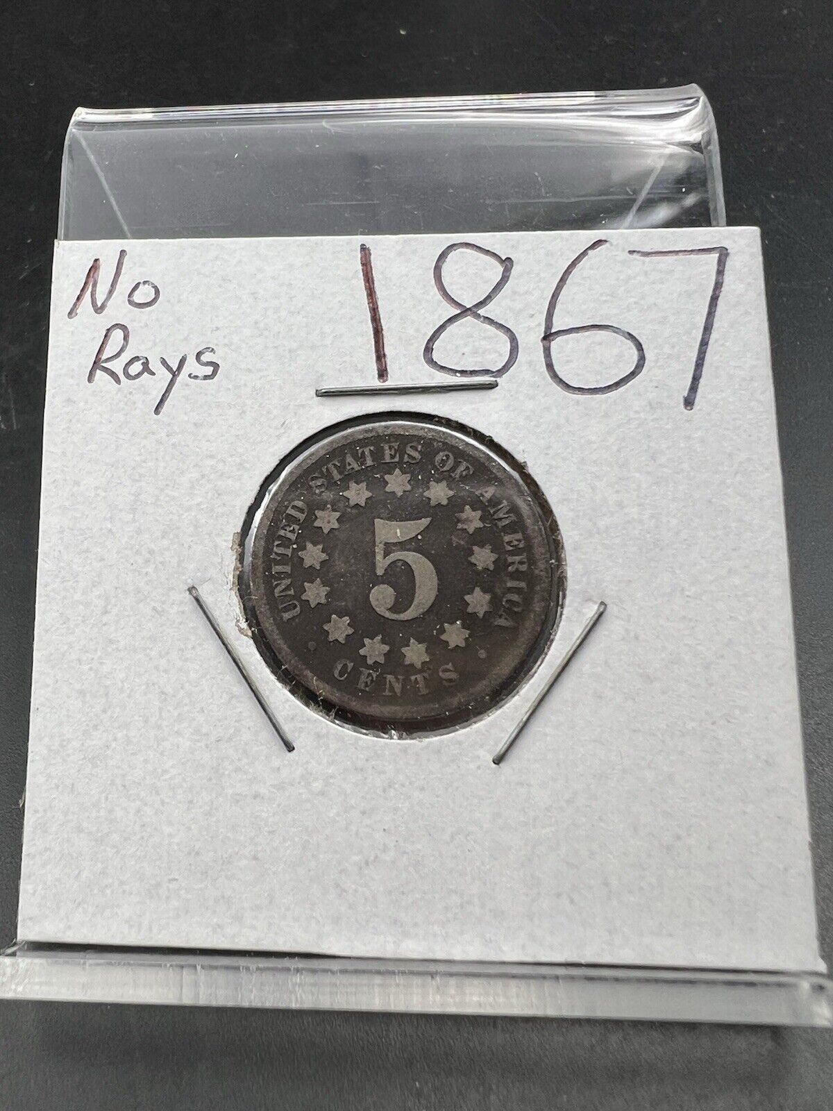 1867 5c No Rays Shield Nickel Coin AG About Good Circulated
