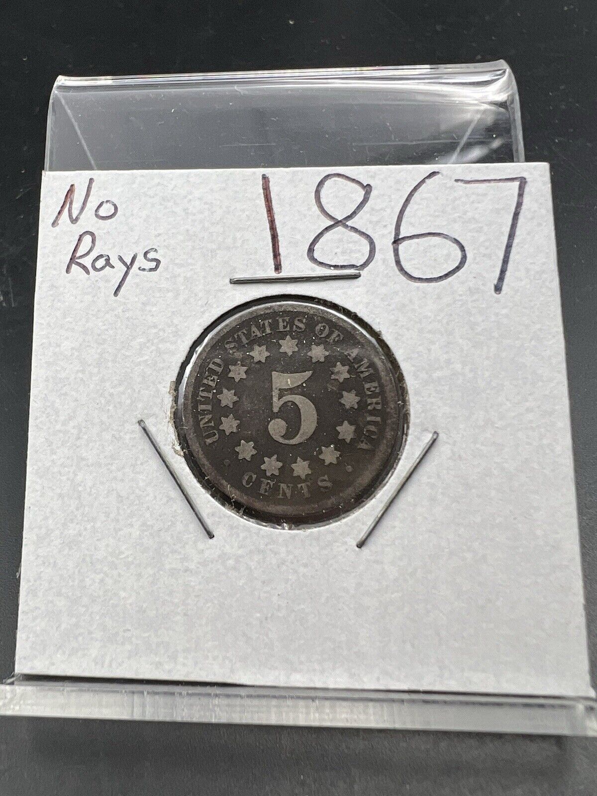 1867 5c No Rays Shield Nickel Coin AG About Good Circulated