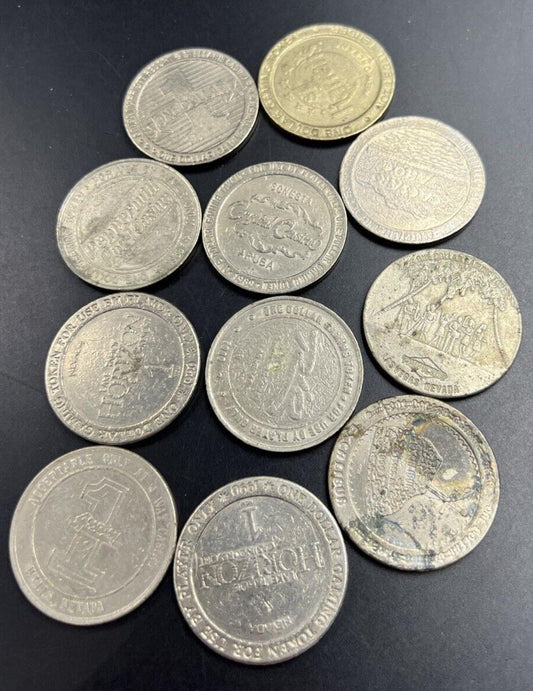 Lot of 11 $1 Casino Gaming Tokens Metal Very Circulated Conditions