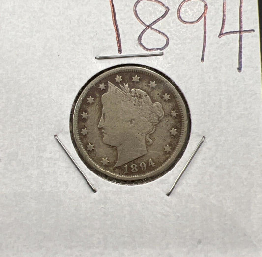 1894 5c Liberty V Nickel Coin Fine Circulated Semi Key Date