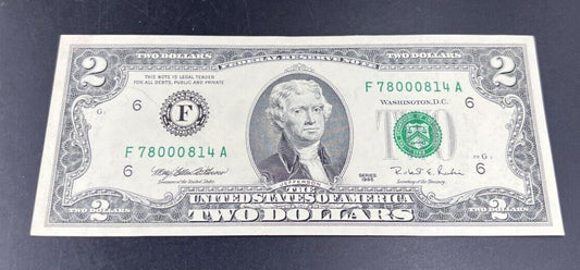 1995 $2 FRN Federal Reserve Note Neat Serial # UNC #78000814