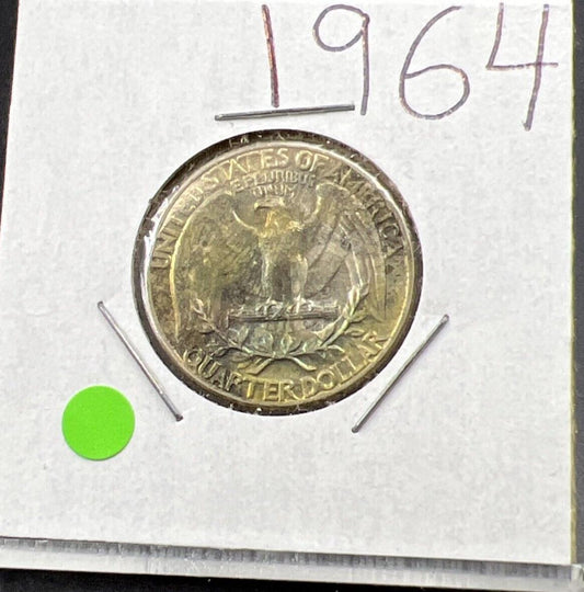 1964 25c Washington Silver Quarter Choice CH AU Neat Toning Toner SKU#G2025