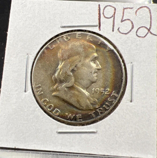 1952 P Franklin Half Dollar VF Circ Neat Toning Obverse Some Rainbow