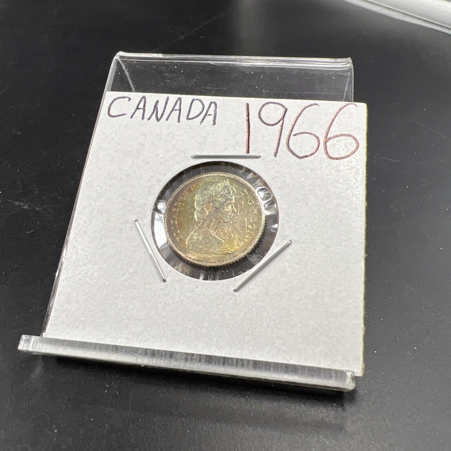 1966 Canada 10c 80% Silver Dime Coin Choice UNC PQ Toning Obverse #A