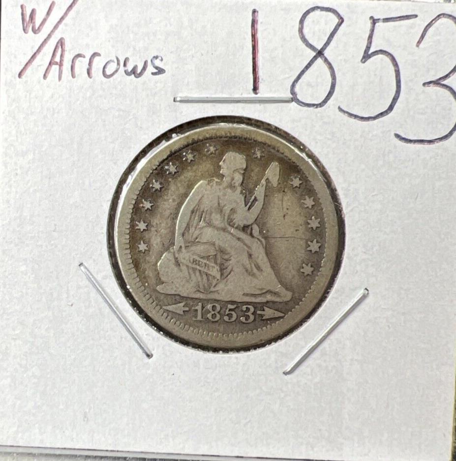 1853 25c Seated Liberty Quarter with Arrows & Rays Variety Choice Fine Circ