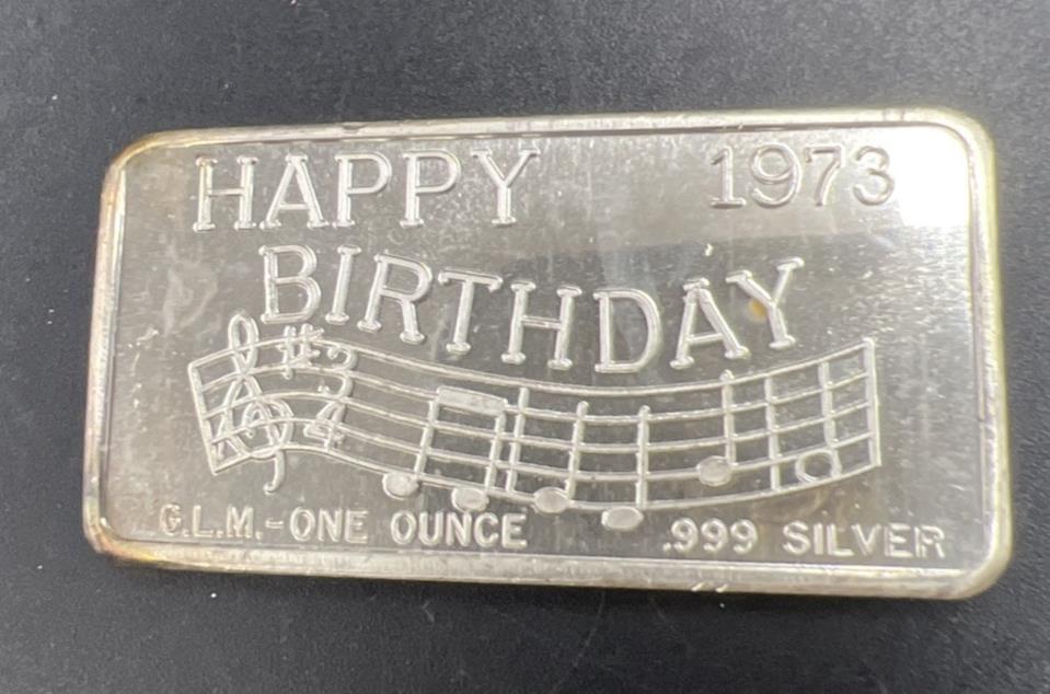 1973 Happy Birthday Great Lakes Mint 1 Oz Silver Art Bar