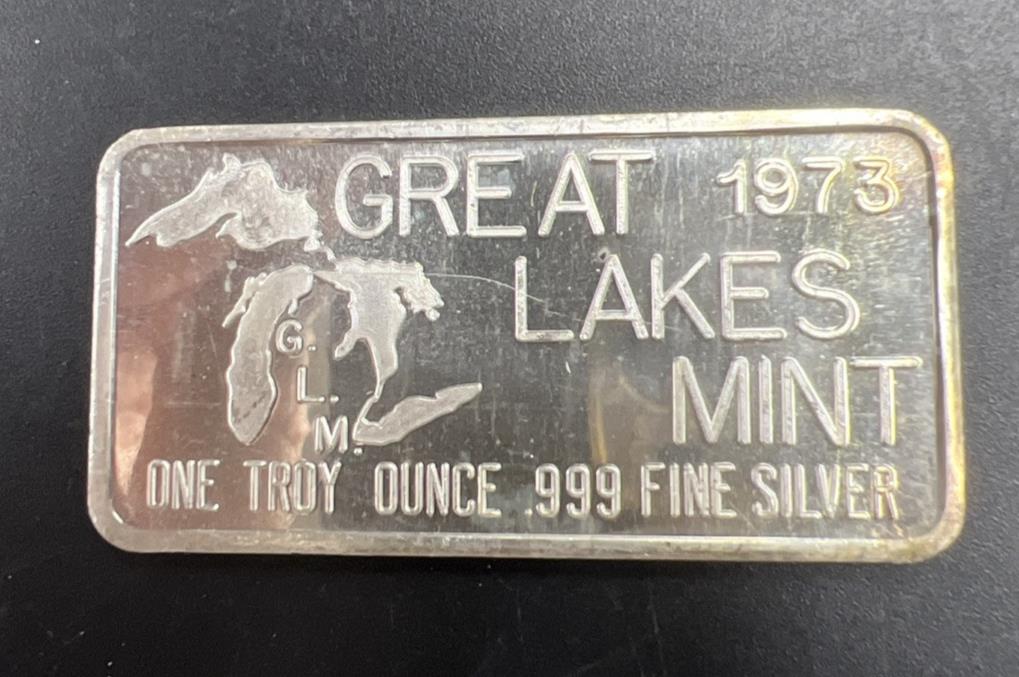 1973 Happy Birthday Great Lakes Mint 1 Oz Silver Art Bar