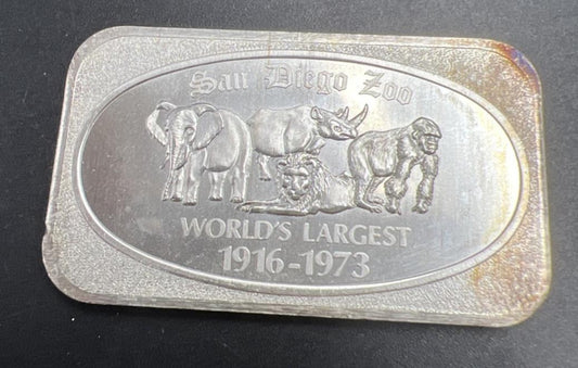 1973 San Diego Zoo 1 Oz Silver ARt Bar US Silver Corporation Neat Toning