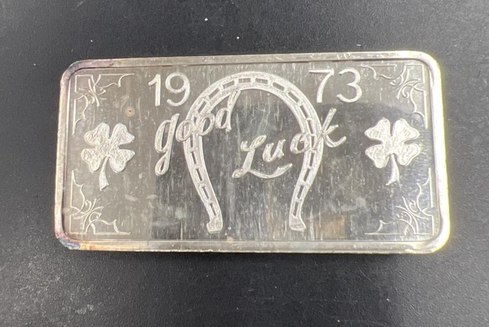 1973 Horse Shoe Horseshoe Good Luck 1 oz .999 Silver Bar Great Lakes Mint UNC #B