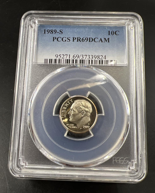 1989 S 10c Roosevelt Clad Copper Nickel Dime Coin PCGS PR69 DCAM #824