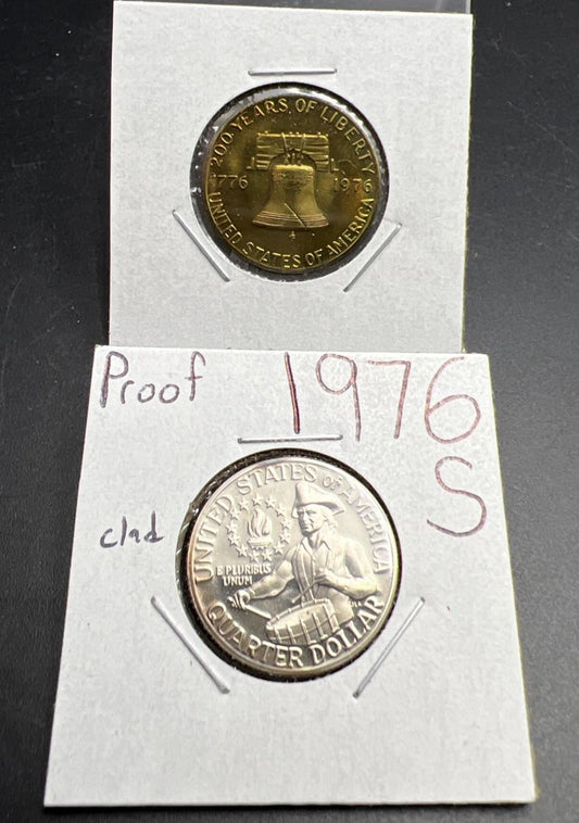 Bicentennial Coin & Medal Lot 1976 S 25c Clad CH Proof & 200 Years of Liberty