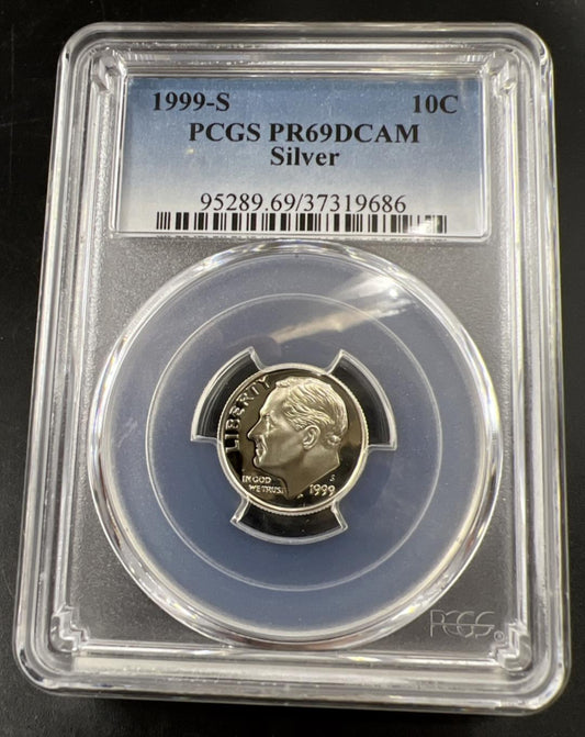 1999 S 10c Roosevelt 90% Silver Dime Coin PCGS PR69 DCAM Proof