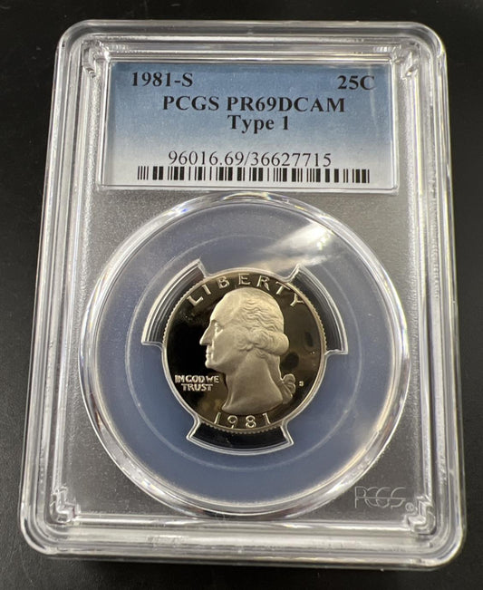 1981 S Type 1 25c Clad Copper Nickel Washington Quarter Coin PCGS PR69 DCAM #864