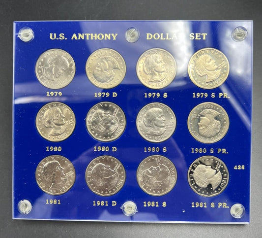 12 Coin 1979 1980 1981 S BU Proof SBA Susan B Anthony UNC Set n Capital Plastics