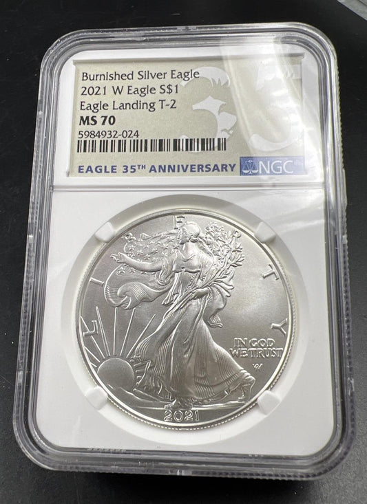 2021 W ASE Burnished American Silver Eagle MS70 T2 Type 2 NGC #024