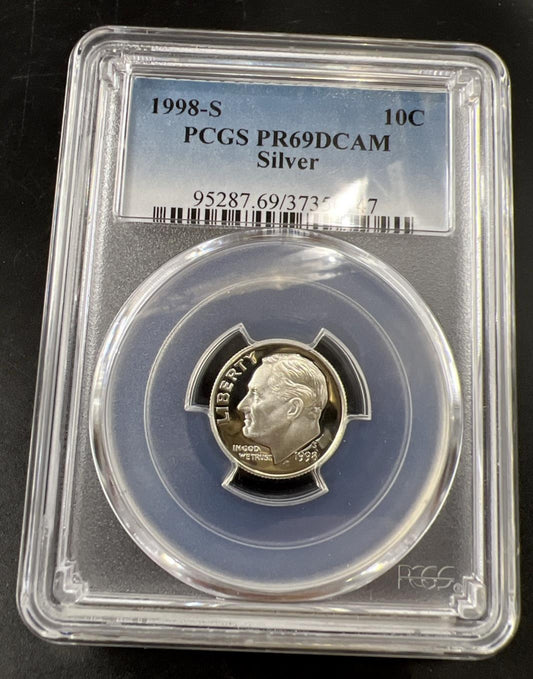 1998 S 10c Roosevelt 90% Silver Dime Coin PCGS PR69 DCAM Proof
