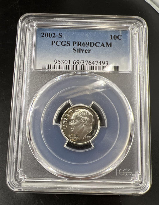 2002 S 10c Roosevelt 90% Silver Dime Coin PCGS PR69 DCAM Proof