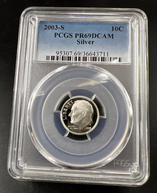2003 S 10c Roosevelt 90% Silver Dime Coin PCGS PR69 DCAM Proof