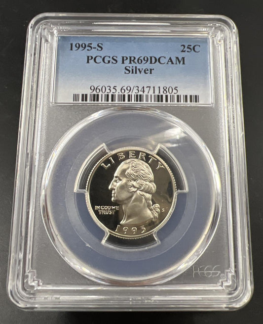1995 S 25c Washington 90% Silver Proof Quarter Coin PCGS PR69DCAM #805