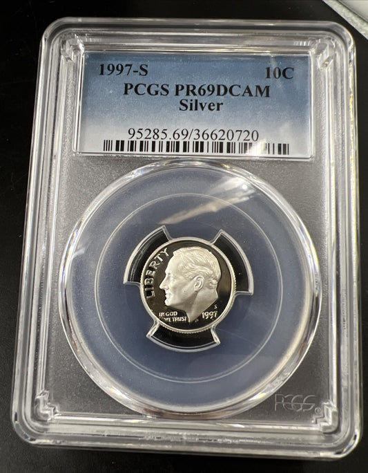 1997 S 10c Roosevelt 90% Silver Dime Coin PCGS PR69 DCAM Proof