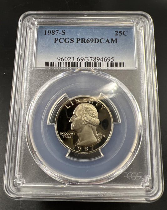 1987 S 25c Clad Copper Nickel Washington Quarter Coin PCGS PR69 DCAM #695