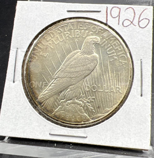 1926 P $1 Peace Silver Dollar Coin Choice AU Neat Toning