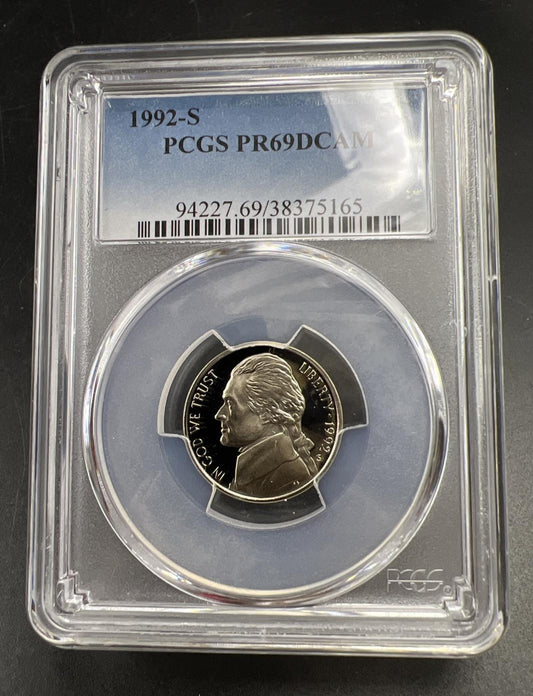 1992 S 5c Jefferson Nickel PCGS PR69 Gem Proof Certified #65
