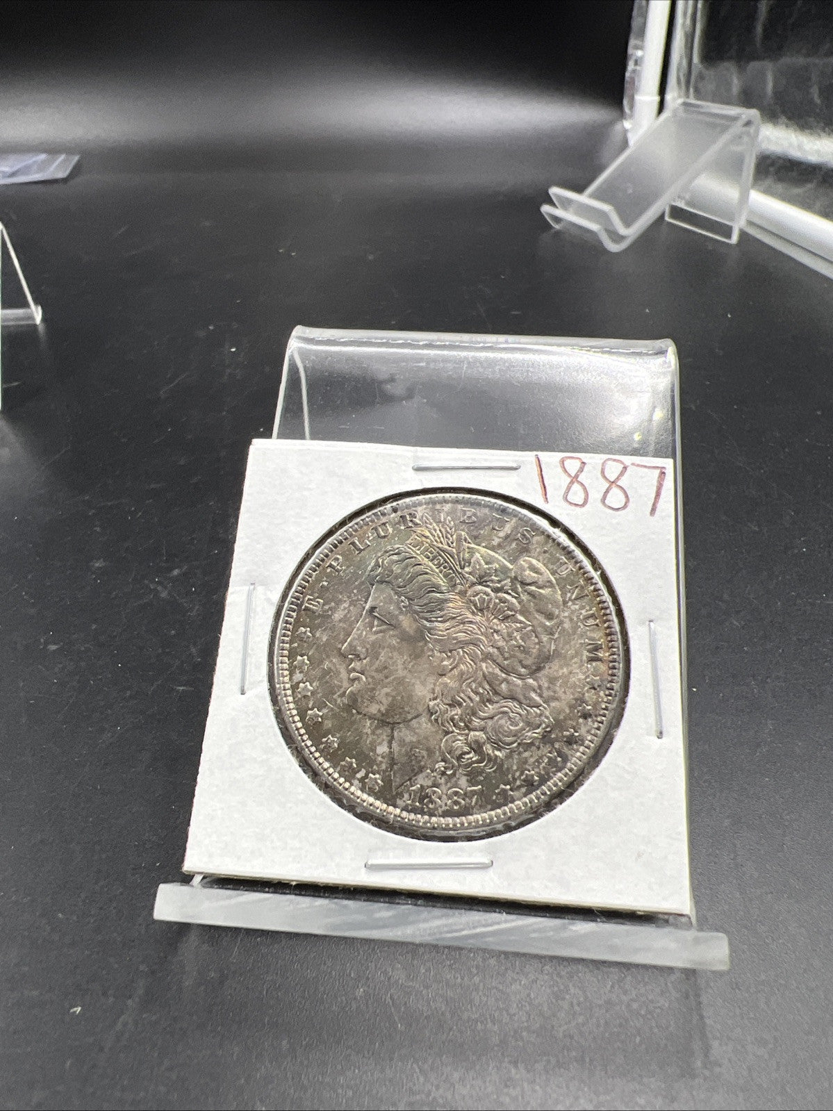 1887 P $1 Morgan Silver Dollar Coin Choice AU About UNC Neat Toning Obverse