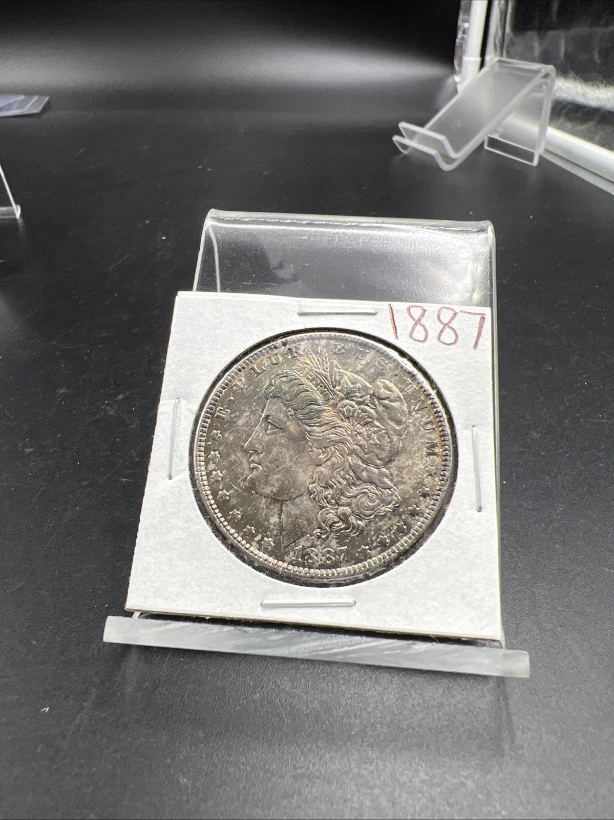 1887 P $1 Morgan Silver Dollar Coin Choice AU About UNC Neat Toning Obverse