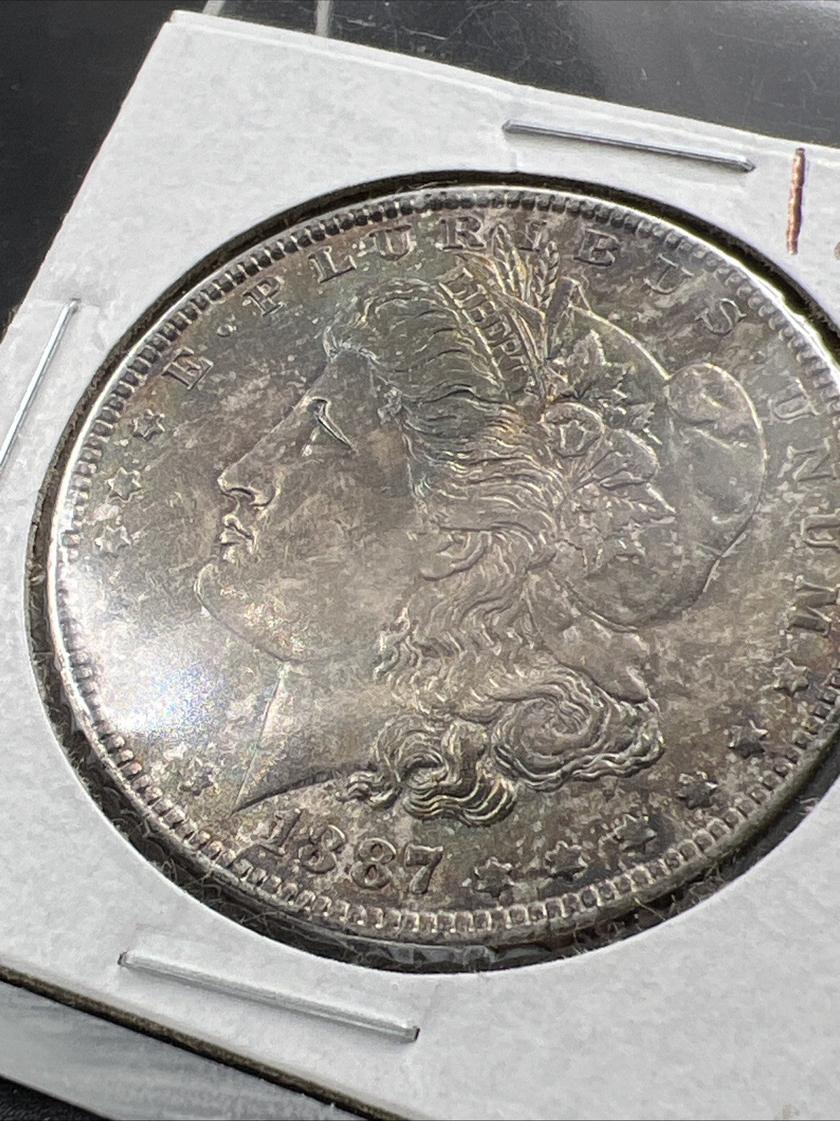 1887 P $1 Morgan Silver Dollar Coin Choice AU About UNC Neat Toning Obverse