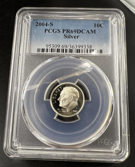 2004 S 10c Roosevelt 90% Silver Dime Coin PCGS PR69 DCAM Proof