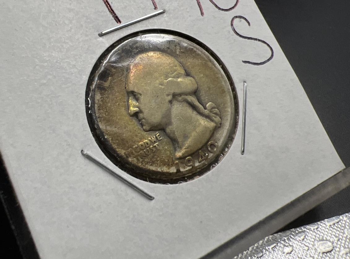 1940 S 25c Washington Silver Quarter Coin Neat Toning Toner Obverse Circulated