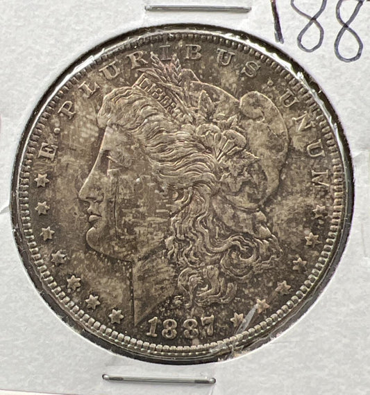 1887 P $1 Morgan Silver Dollar Coin Choice AU Neat Toning