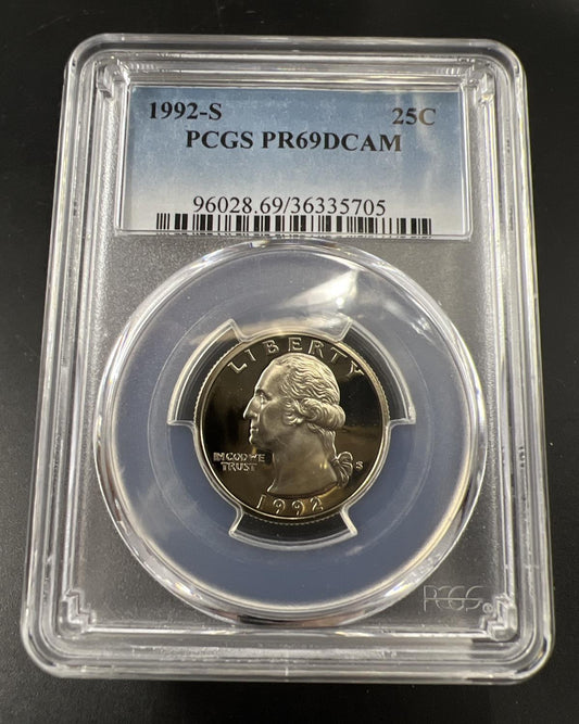 1992 S 25c Clad Copper Nickel Washington Quarter Coin PCGS PR69 DCAM #705