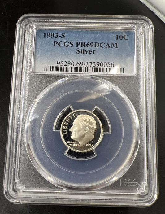 1993 S 10c Roosevelt 90% Silver Dime Coin PCGS PR69 DCAM Proof