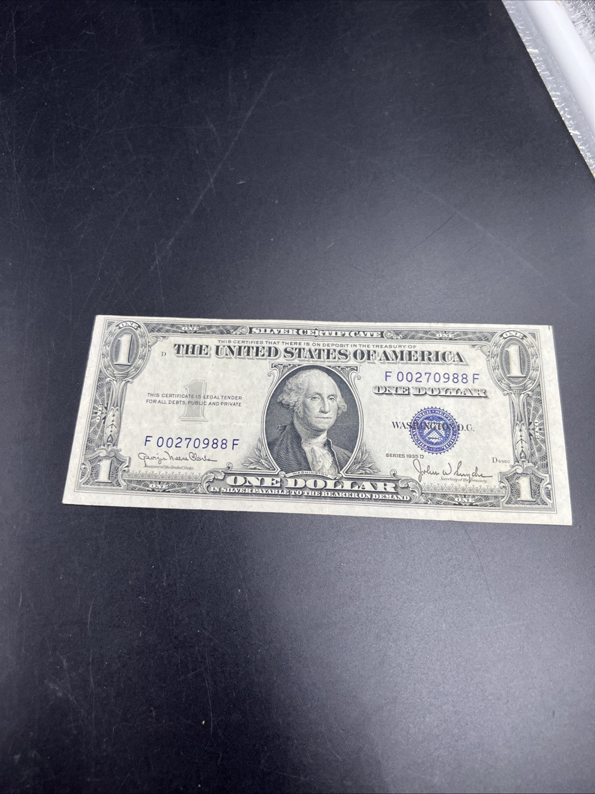 1935 D $1 One Dollar Blue Seal Silver Certificate Choice VF Very Fine Circ #988