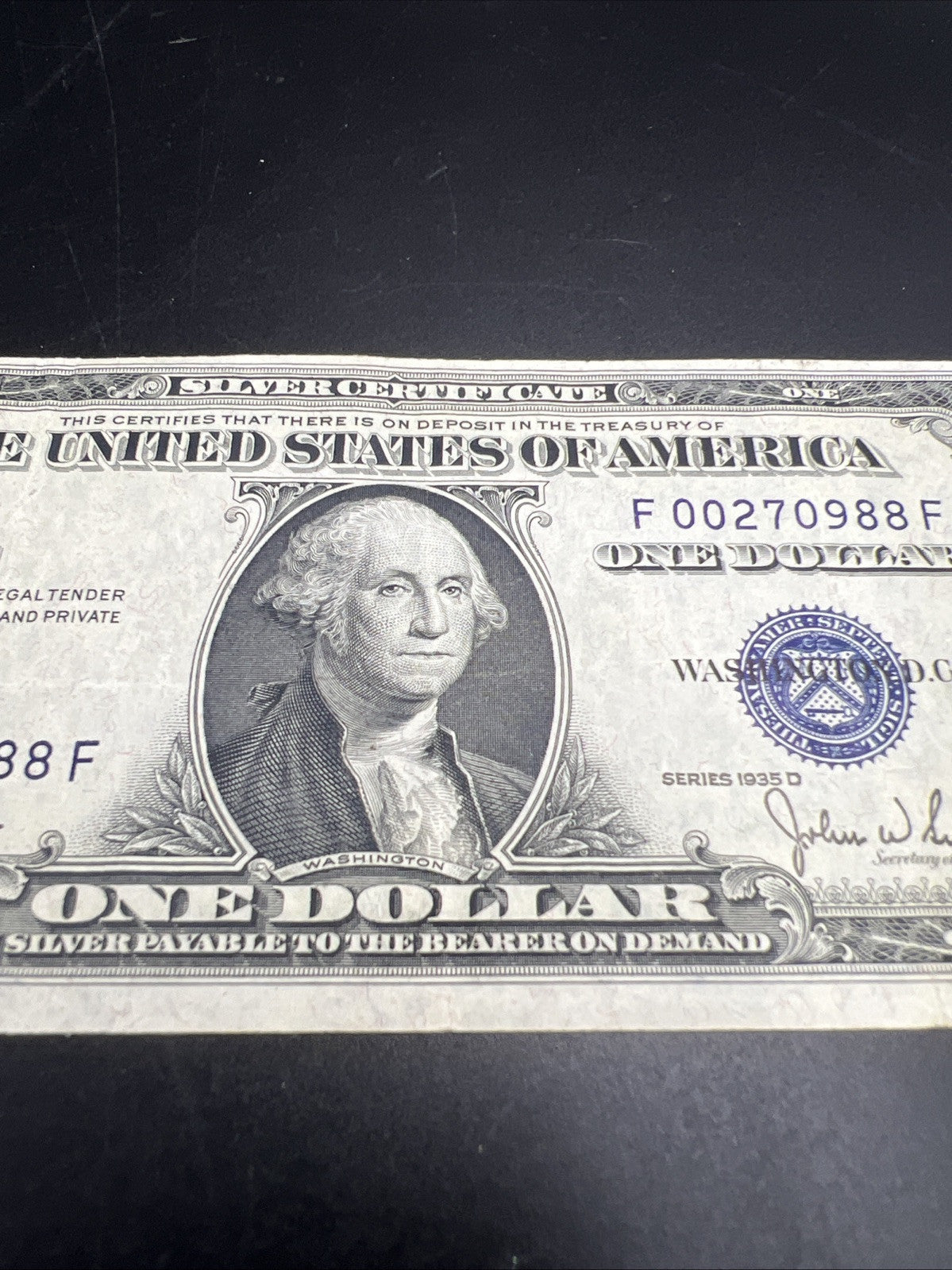 1935 D $1 One Dollar Blue Seal Silver Certificate Choice VF Very Fine Circ #988