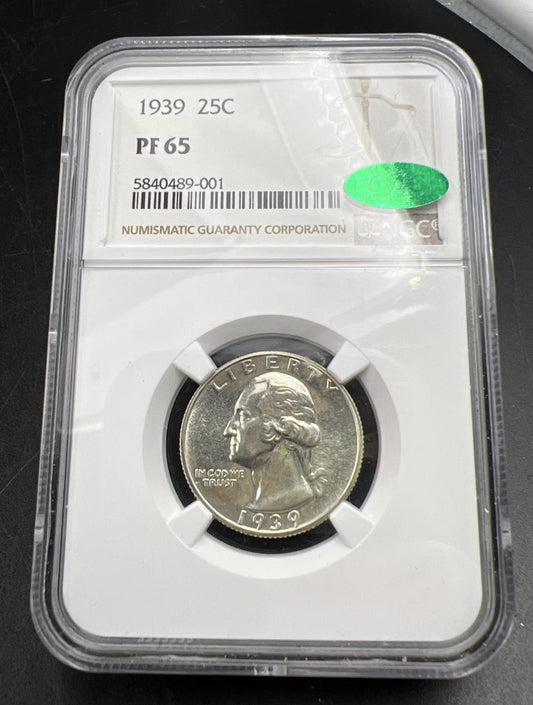 1939 25c PF65 NGC Washington Silver Quarter Coin Gem Proof CAC Certified