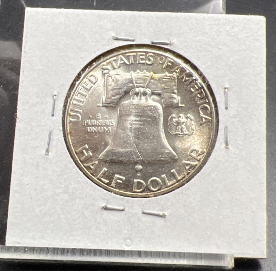 1960 P 50c Franklin 90% Silver Half Dollar Coin Choice BU UNC Neat Toning Toner