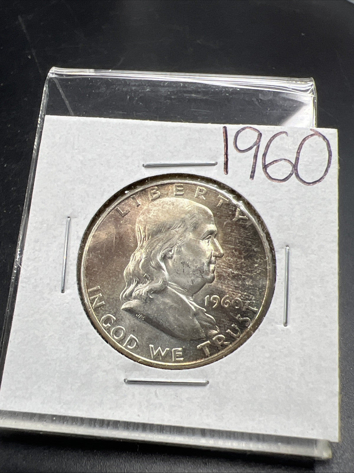 1960 P 50c Franklin 90% Silver Half Dollar Coin Choice BU UNC Neat Toning Toner