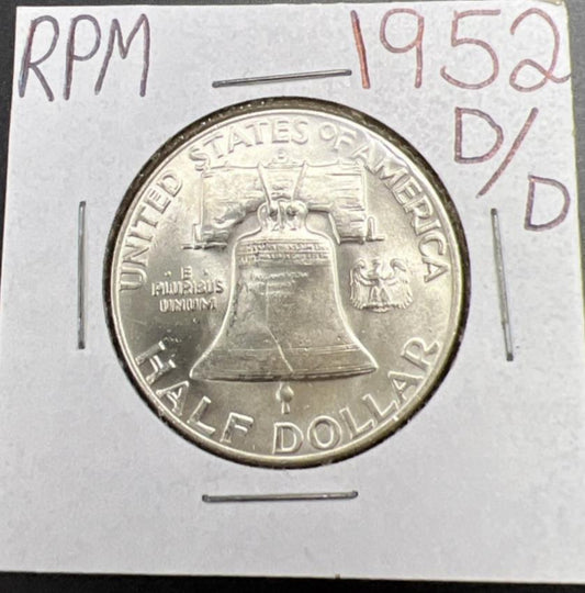 1952 D D/D RPM 50c Franklin Silver Half Dollar Coin BU UNC