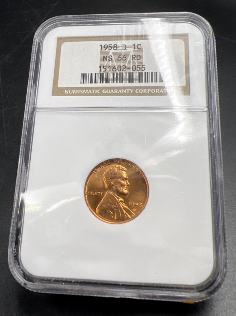 1958 D Lincoln Wheat Cent Penny Coin NGC MS66 RD GEM BU #055