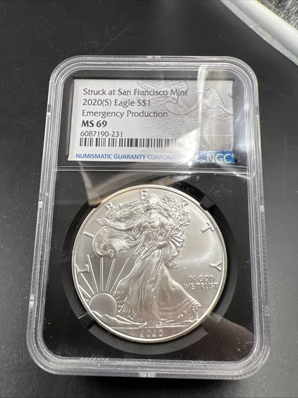 2020 S $1 ASE MS69 Emergency production American Silver Eagle #231