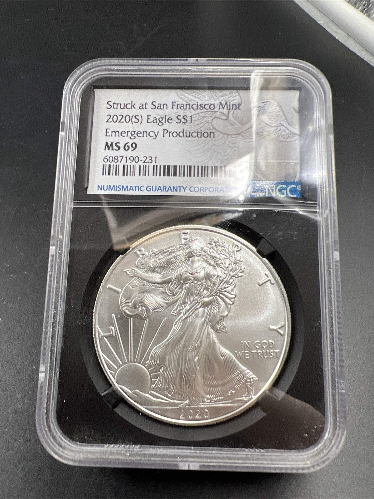 2020 S $1 ASE MS69 Emergency production American Silver Eagle #231
